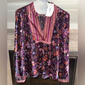 Elegant Floral Women's Blouse in Purple and Pink